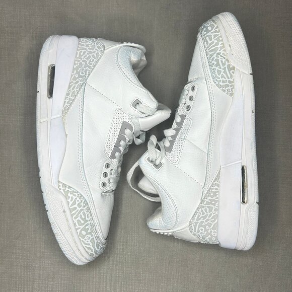 Nike Air Jordan 3 Retro Pure Money Triple White Elephant Print Sneakers - Picture 2 of 10